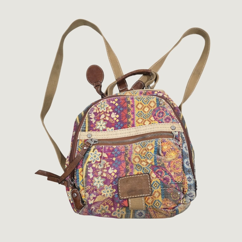 Fossil Womens Mini Backpack Small Floral Patchwork Canvas Tapestry Boho